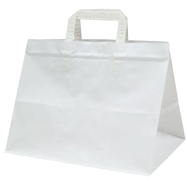 White paper bag with flat paper handles 31,7+21,8x24,5cm