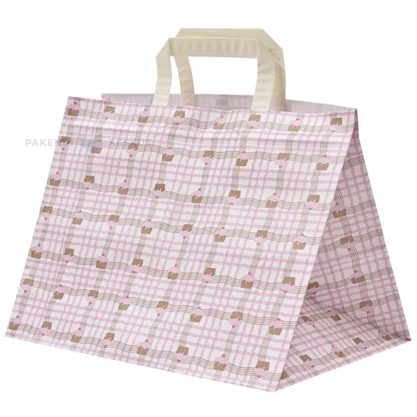 Muffin print paper bag with flat paper handles 31,7+21,8x24,5cm