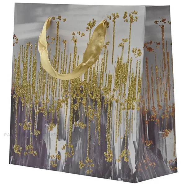 Ice crystal print paper bag with ribbon handles 20+8x20cm