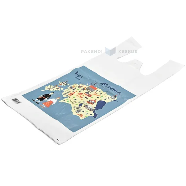 Estonia print white plastic T-shirt bag 30+18x60cm, 50pcs/pack